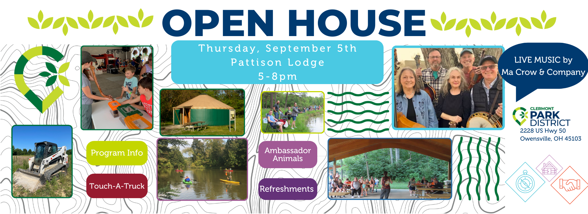 First Annual Open House with the Park District- Thursday September 5th, 5-8pm Pattison Lodge